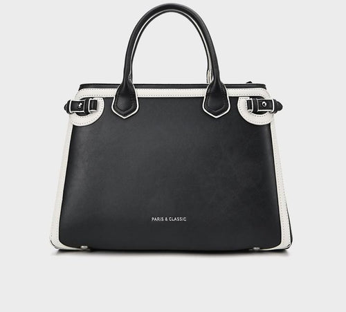 Belmont black and cream buckle handbag for women with detachable strap