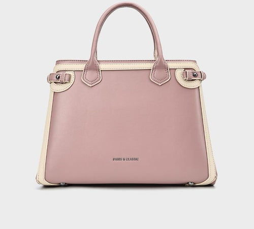 Belmont Blush pink colour-block structured handbag for women with buckle straps